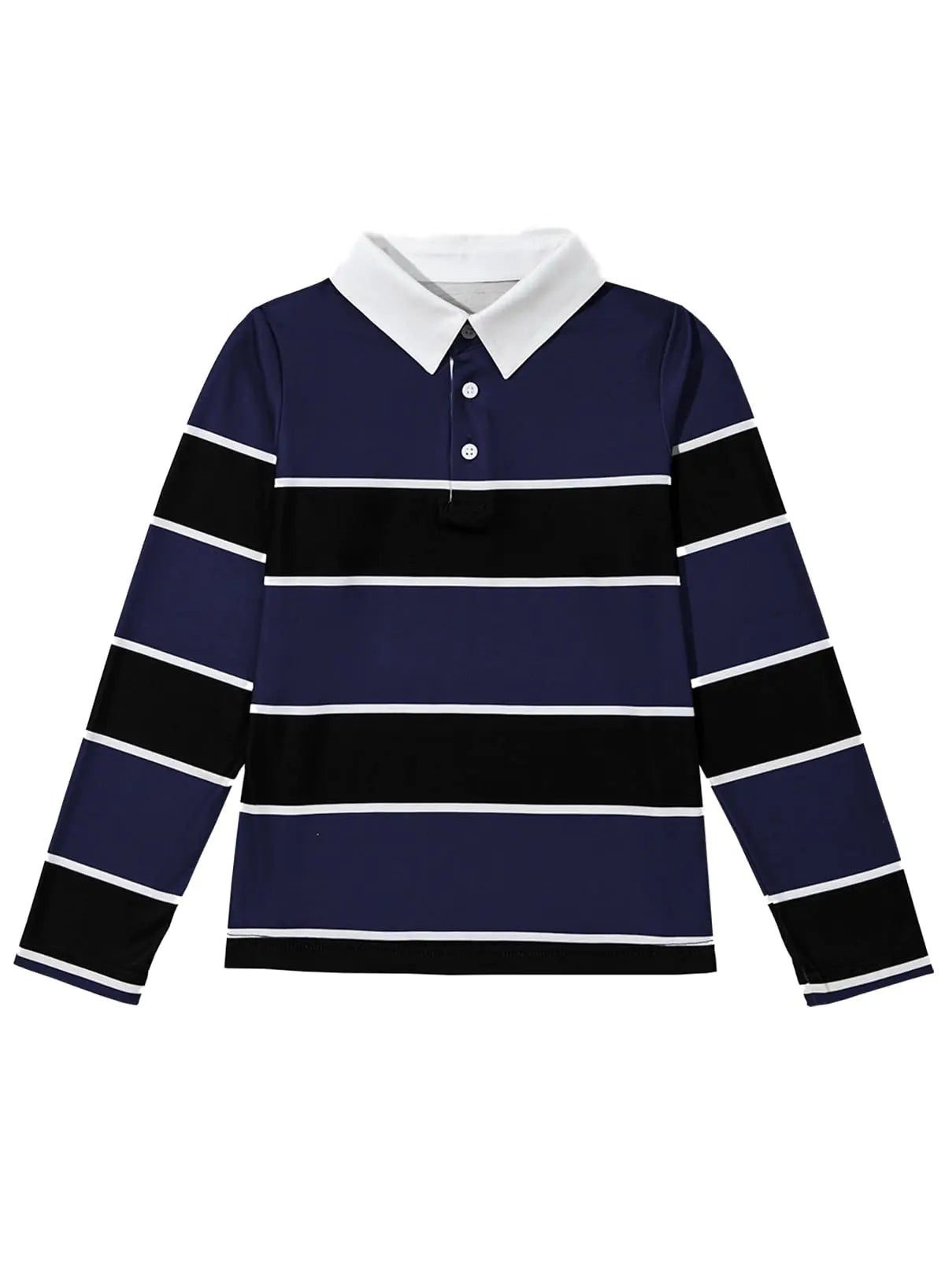 blibean Boys Long Sleeve Polo Shirt Tween Casual Dress Top Big Kids Formal Rugby Button Down Collared Knit Striped Outfit Teen Dressy Golf Clothes Size 6-7 Years Old Navy Blue