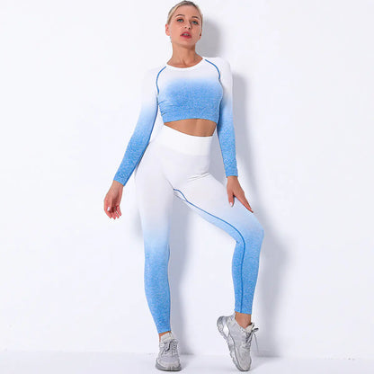 Seamless Gradient Multicolor Long Sleeve Gym Outfit