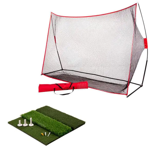Golf Net and 3-Level Mat Set - 10x7ft Net and 24x24in Mat with Fairway Rough and Driving Turf ? Indoor/Outdoor Golf Training Equipment by Wakeman