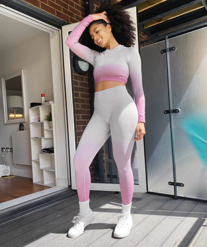 Seamless Gradient Multicolor Long Sleeve Gym Outfit