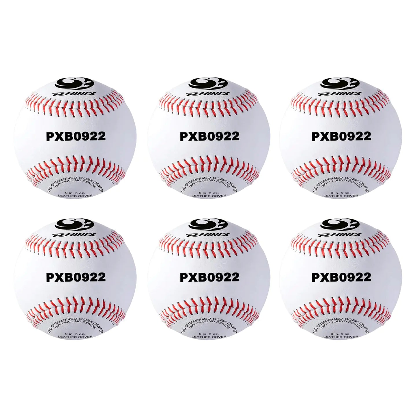PHINIX Split Leather Baseball Competition Grade and Training Baseball (9 inch 6 Balls)