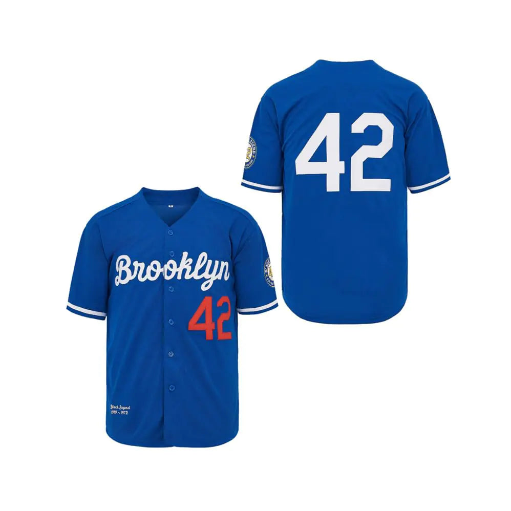 Mens Black Legend Baseball Jersey #42 Vintage Embroidered Retro Hip Hop Jersey Stitched (US Alpha Small Regular Regular Blue)