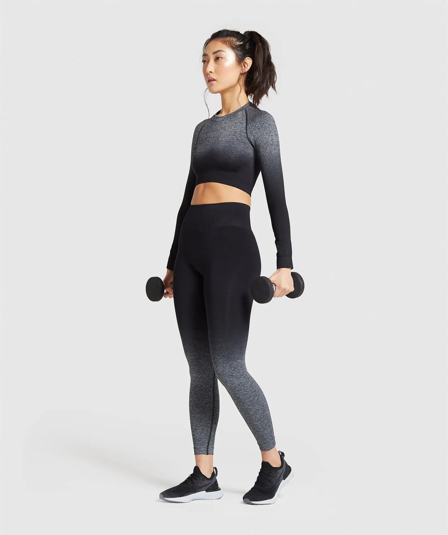 Seamless Gradient Multicolor Long Sleeve Gym Outfit