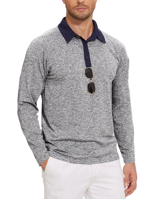 Tanst Sky Polo Shirts for Men Long Sleeve Golf Shirt Dry Fit Tactical Fishing Work Raglan Shirts Lightweight UPF 50 Moisture Wicking Athletic Workout Clothes Grey M