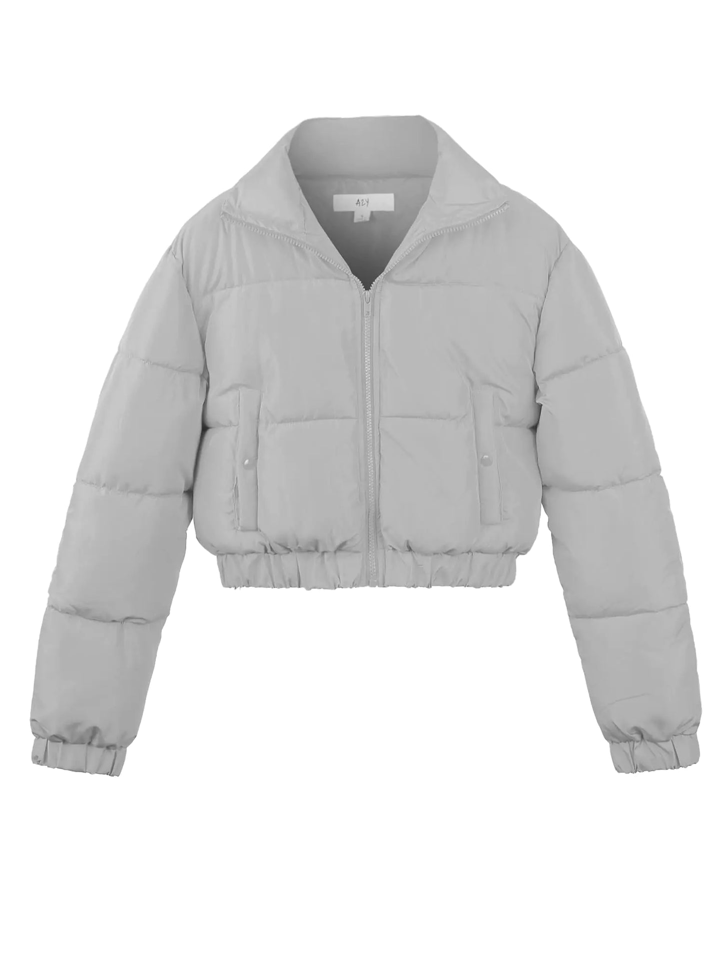 A2Y Cropped Zipper Puffer Jacket Grey XL