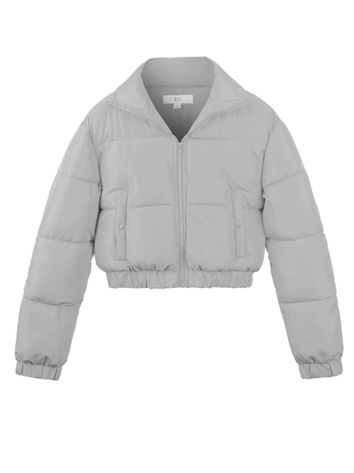 A2Y Cropped Zipper Puffer Jacket Grey XL
