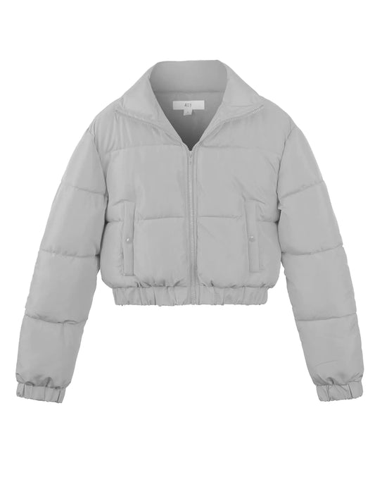 A2Y Cropped Zipper Puffer Jacket Grey XL