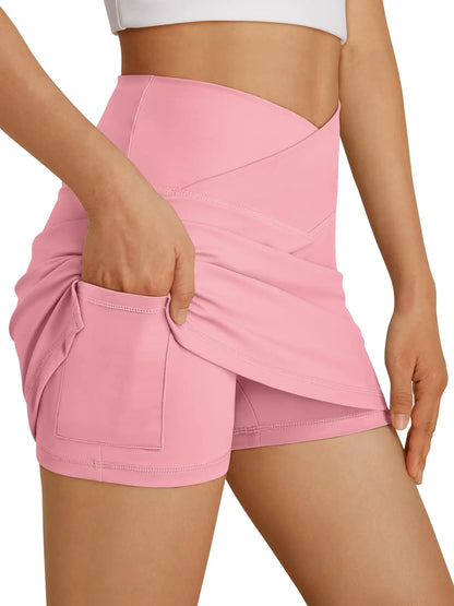 AUTOMET Womens Tennis Skirts Mini Skorts Golf Shorts Athletic Dress Workout Vacation Outfits Pockets Teen Girl Clothes Pink L